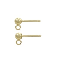 3mm Ball Post Earrings with 2.0mm Open Ring 14k Yellow Gold (Pair)