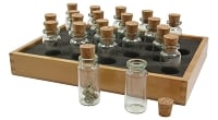 20 Glass Bead Bottles and Wood Storage Tray