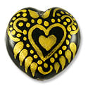 Hand Painted Glass Bead Heart 20mm Gold (1-Pc)