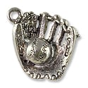 Baseball Glove and Ball Charm 16x20mm Pewter Antique Silver Plated (1-Pc)