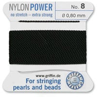 #8 Black Griffin Nylon Bead Cord (2 Meters)