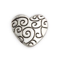 Flat Two-Hole Swirl Heart Bead 16mm Pewter Silver Plated (1-Pc)