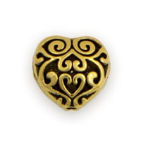 Filigree Heart Bead 13mm Pewter Gold Plated (1-Pc)