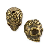 TierraCast Rose Skull Bead 10x10x8mm Pewter Oxidized Brass Plated (1-Pc)