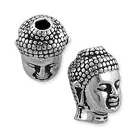 TierraCast Large Hole Buddha Head Bead 14x10mm Pewter Antique Silver Plated (1-Pc)