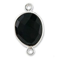 Free Form Faceted Black Onyx Connector Sterling Silver 20mm (1-Pc)