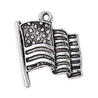 USA Flag Patriotic Charm 21x18mm Pewter Silver Plated (1-Pc)