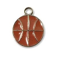 Hand Painted Basketball Charm 13x16mm Pewter Antique Silver Plated (1-Pc)