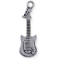 Electric Guitar Charm 32x10mm Pewter Antique Silver Plated (1-Pc)