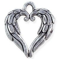 Angel Wing Heart Charm 20x18mm Pewter Antique Silver Plated (1-Pc)