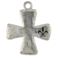 Cross with Fleur De Lis Pendant 30x25mm Pewter Antique Silver Plated (1-Pc)