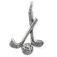 Golf Clubs Charm 25x16mm Pewter Antique Silver Plated (1-Pc)