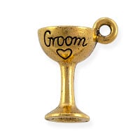 Groom Glass Charm 16x12mm Pewter Antique Gold Plated (1-Pc)