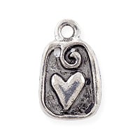 Heart Tab Charm 13x10mm Pewter Antique Silver Plated (1-Pc)
