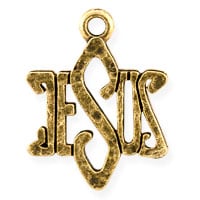 Jesus Charm 19x15mm Pewter Antique Gold Plated (1-Pc)