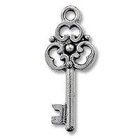 Key Charm 21x10mm Pewter Antique Silver Plated (1-Pc)