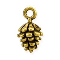Pine Cone Charm 13.5x7mm Pewter Antique Gold Plated (1-Pc)