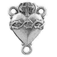Sacred Heart Rosary Centerpiece 19x14mm Pewter Antique Silver Plated (1-Pc)