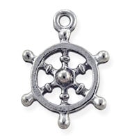 Ship Wheel Charm 18x13mm Pewter Antique Silver Plated (1-Pc)