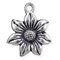 Flower Charm 20x17mm Pewter Antique Silver Plated (1-Pc)