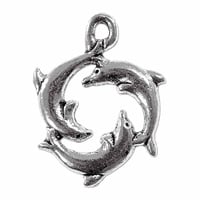 Three Dolphins Charm 21x17mm Pewter Antique Silver Plated (1-Pc)