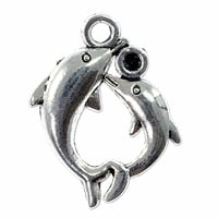 Two Dolphins Charm 25x20mm Pewter Antique Silver Plated (1-Pc)