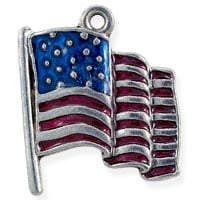 Hand Painted Patriotic USA Flag Charm 21x17mm Pewter Silver Plated (1-Pc)