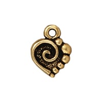 TierraCast Spiral Heart Charm 10x13mm Pewter Antique Gold Plated (1-Pc)