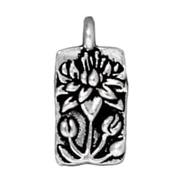 TierraCast Floating Lotus Charm 9x17mm Pewter Antique Silver Plated (1-Pc)
