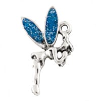 Blue Fairy Charm 12x19mm Pewter Antique Silver Plated (1-Pc)