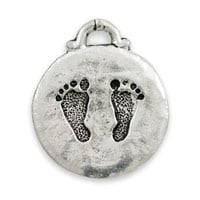 Baby Feet Charm 15mm Pewter Antique Silver Plated (1-Pc)