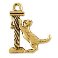 Cat with Scratch Post Charm 21x16mm Pewter Antique Gold Plated (1-Pc)