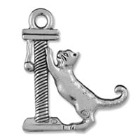Cat with Scratch Post Charm 21x16mm Pewter Antique Silver Plated (1-Pc)