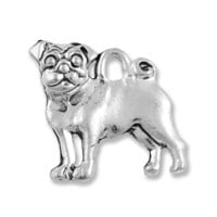 Pug Charm 11x12mm Pewter Antique Silver Plated (1-Pc)