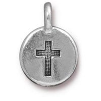 TierraCast Cross Charm 12x17mm Pewter Antique Silver Plated  (1-Pc)