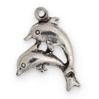 Double Dolphin Charm 13x17mm Pewter Antique Silver Plated (1-Pc)