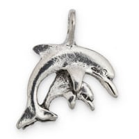 Dolphin & Calf Charm 20x25mm Pewter Antique Silver Plated (1-Pc)