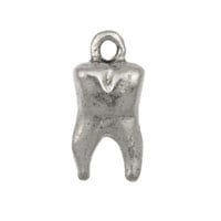 Tooth Charm 16mm Pewter Antique Silver Plated  (1-Pc)