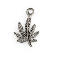 13mm Antique Silver Plated Marijuana Leaf Pewter Charm (1-Pc)