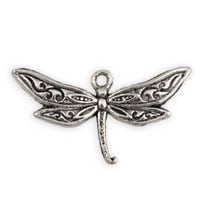 Dragonfly Charm 17x32mm Pewter Antique Silver Plated (1-Pc)