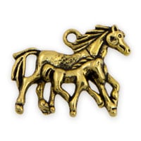 Mare & Foal Charm 22x29mm Pewter Antique Gold Plated (1-Pc)
