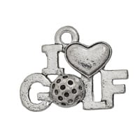 I Love Golf Charm 11x17mm Pewter Antique Silver Plated (1-Pc)