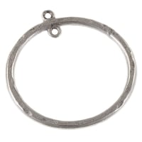Textured 33mm Round Hoop Charm w/2 Rings Antique Silver
