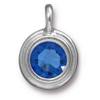 TierraCast Sapphire Stepped Charm 12x17mm Pewter Bright Rhodium Plated (1-Pc)