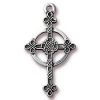 TierraCast Halo Celtic Cross Drop, Antiqued Silver Plate