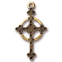 TierraCast Halo Celtic Cross Drop, Antiqued Gold Plate