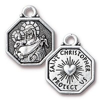 TierraCast St, Christopher Charm, Antiqued Silver Plate