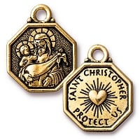 TierraCast St, Christopher Charm, Antiqued Gold Plate