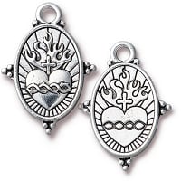 TierraCast Sacred Heart Charm, Antiqued Silver Plate