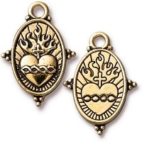 TierraCast Sacred Heart Charm, Antiqued Gold Plate